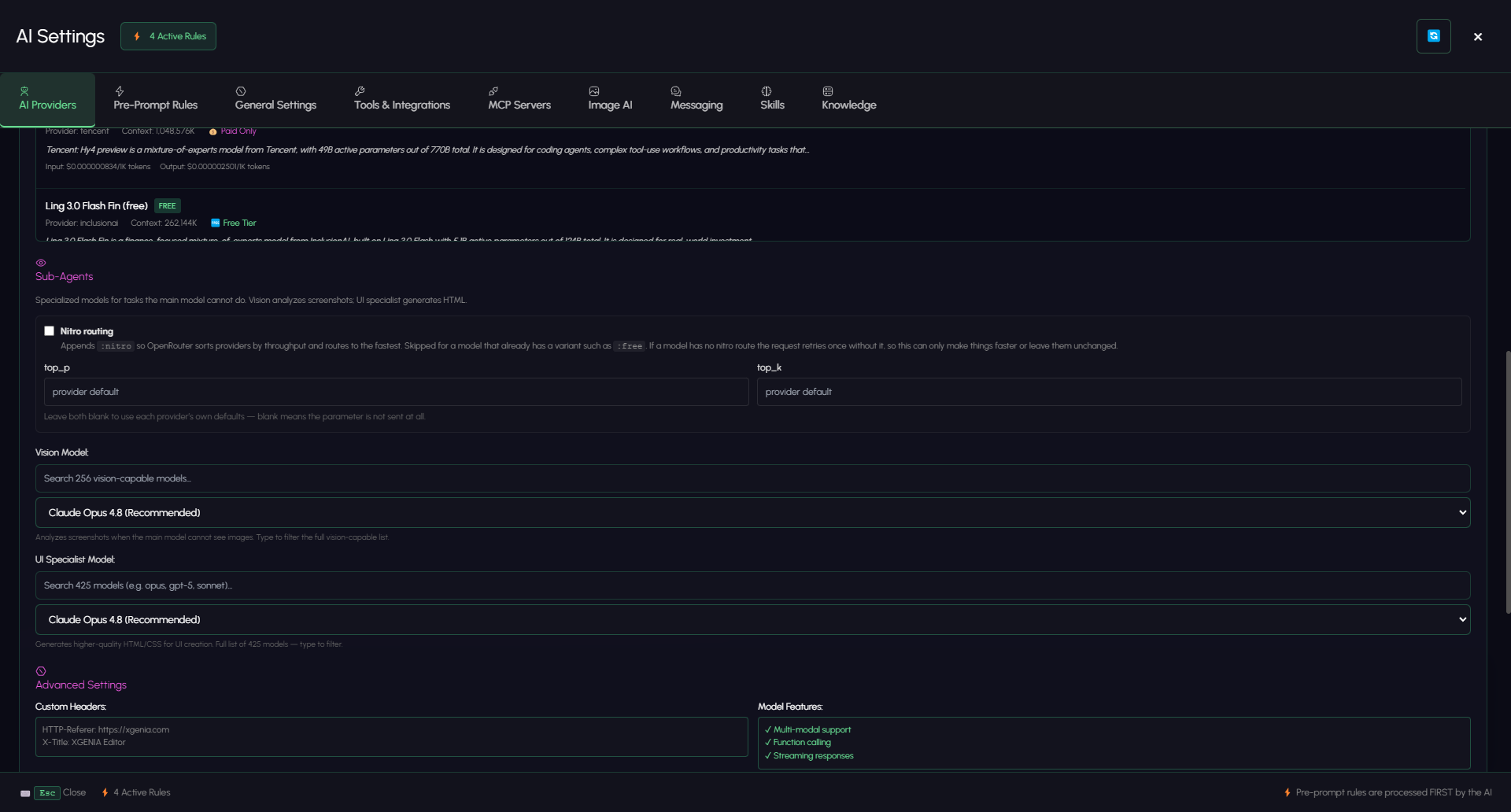 Sub-agent model settings