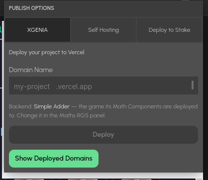The Publish options popup, XGENIA tab