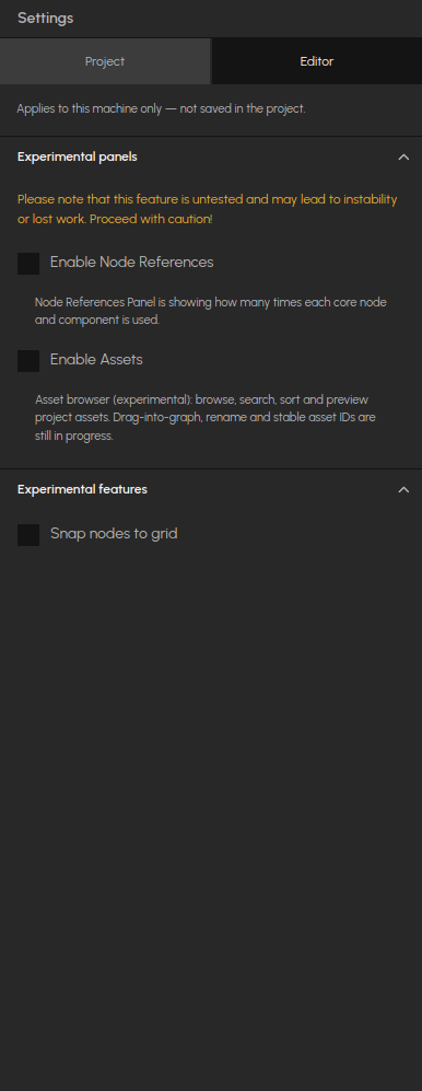Settings, Editor tab