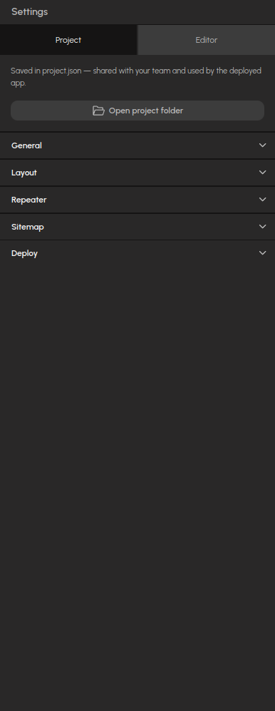Settings, Project tab