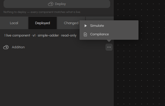 The Deployed row menu: Simulate and Compliance